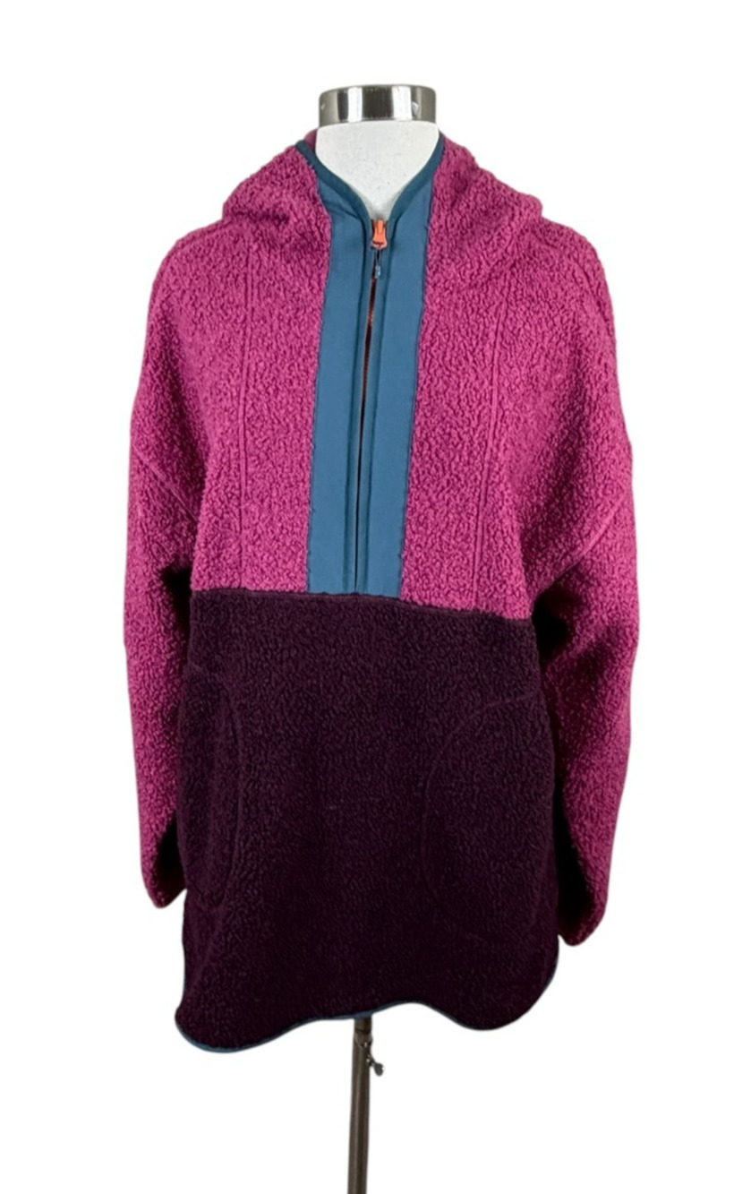 Title Nine Sawtooth Hooded Tunic Length Fleece Pullover Burgundy Size L Cozy